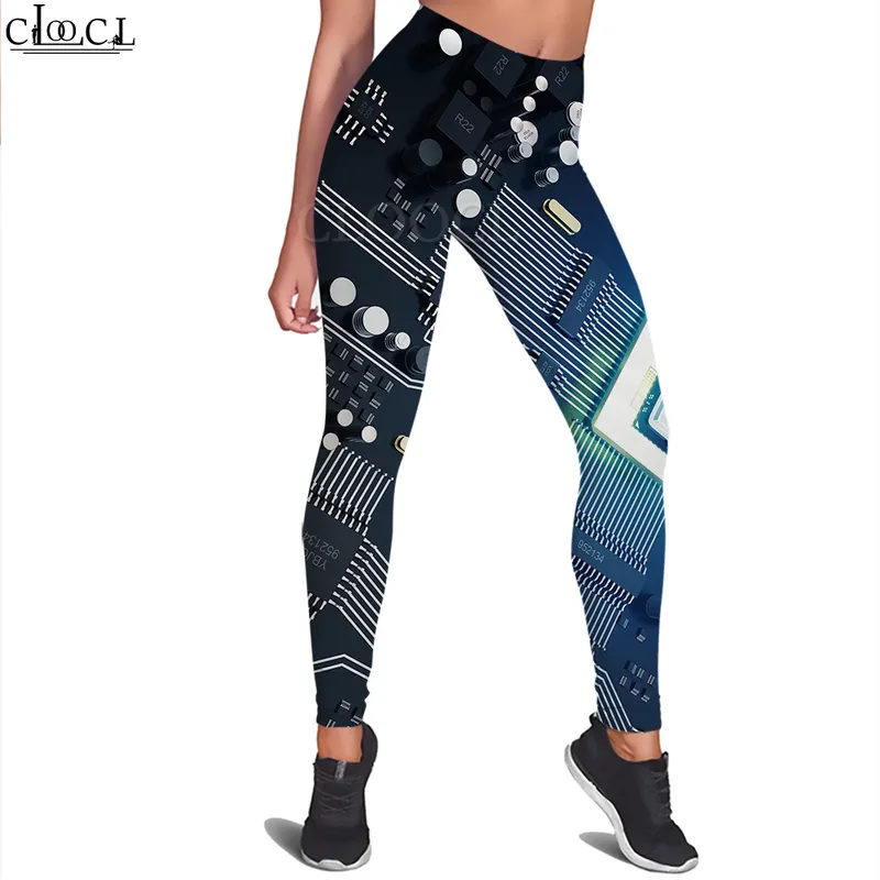 Women Leggings Electronic Chip Circuit Board Print High Waist Elasticity Legging Female for Indoor Push Up Workout Pants W220616
