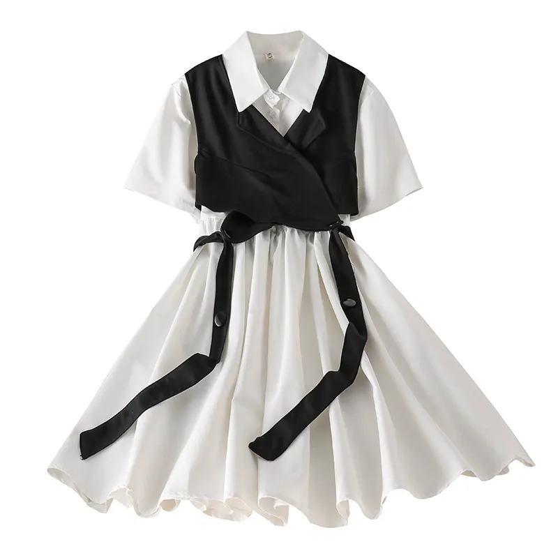 Vintage Gothic Lolita Dress Women Harajuku Black Bandage White Mini Summer Plus Size Short Sleeve High Waist Party Vestido 220611