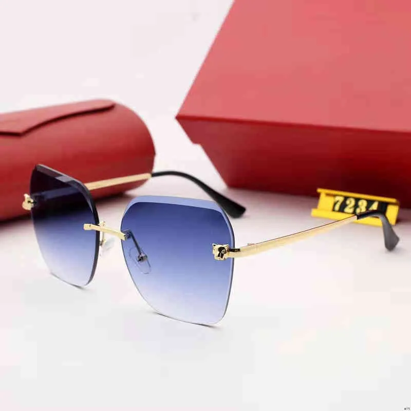Designer Diamond Metal Eye Rimless Cut Sunglasses Mens Sunglasses Shades Ladies Luxury Vintage Sunglasses 7234