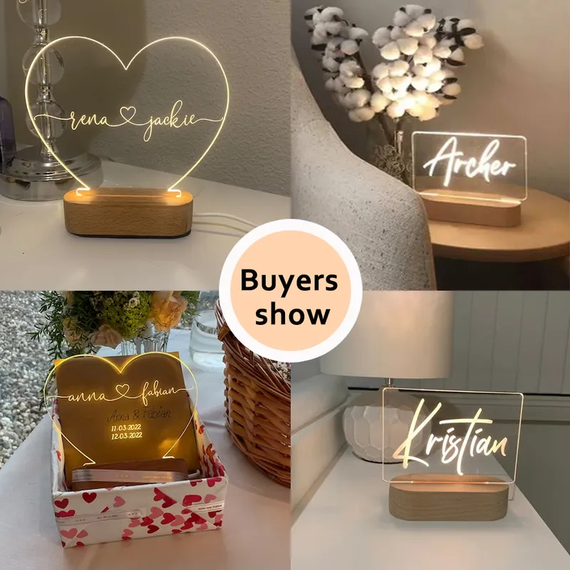 Nomes de texto personalizados e data com luz noturna personalizada texto DIY Po Night Lamp Wedding Anniversary Day Day Presente 220623