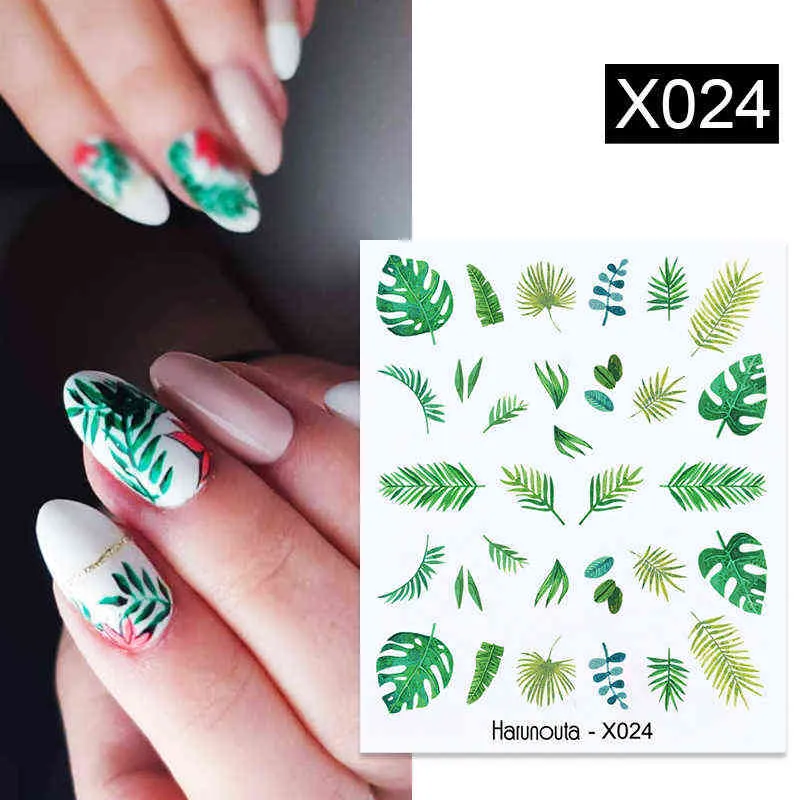 Nail Gel Toy Spring Water Decal and Sticker Flower Leaf Tree Green Simple Summer Diy Slider for Manicuring Art Watermark 0328