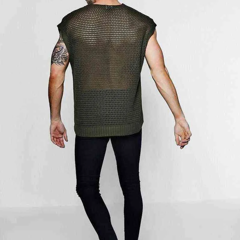 Masculino Sexy Fishnet Veja através da camiseta muscular de tanques camiseta de malha transparente t camisetas de boate