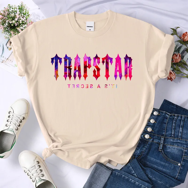Trapstar Sunset T-shirt med vintagetryck ONeck Andas T-shirt Kläder Fritidskläder Street T-shirt Sommar Mjuk Hip Hop Toppar Kvinna 220630
