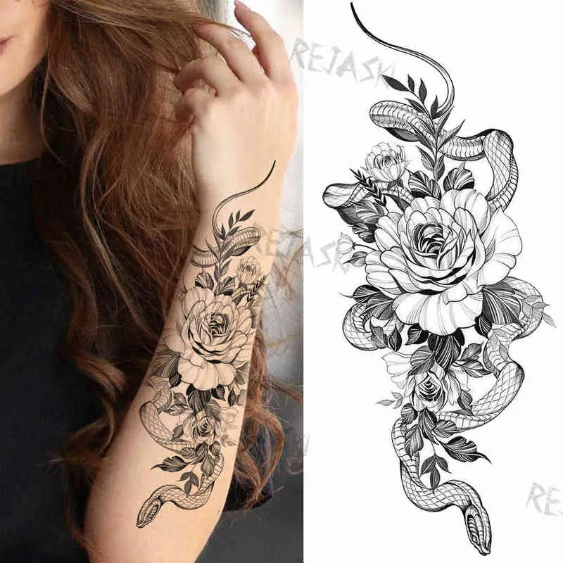 NXY Tymczasowy Tatuaż Purpurowy Róża Biżuteria Transferu Wody Naklejki Kobiety Body Chest Art Girl Waist Bransoletka Flash Tatuaos Kwiat 0330
