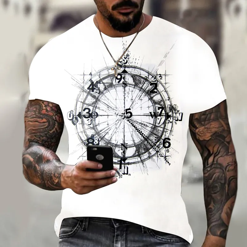 패션 및 잘 생긴 남자 S Compass 3D Printing 티셔츠 여름 힙합 스타일 짧은 슬리브 트렌드 스트리트 220520