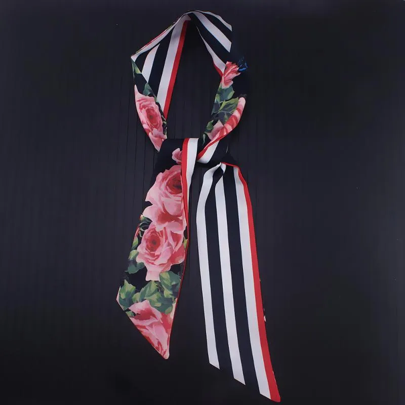 Schals 7cm 2022 Design Skinny Frauen Krawatte Rose Blume Drucken Seidenschal Mode Gürtel Marke Handtasche Kleine Lange SchalsScarves299M