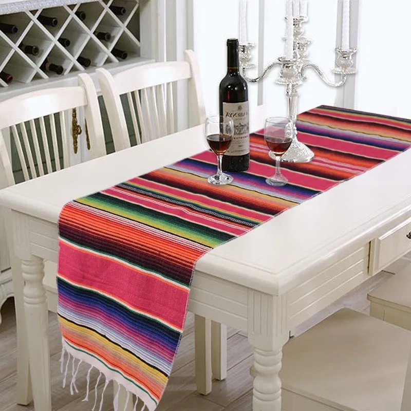 Runner da tavolo arcobaleno Runner a righe con nappa Tessuto messicano la festa nuziale Bandiera in tessuto di cotone 34x212 cm 220615