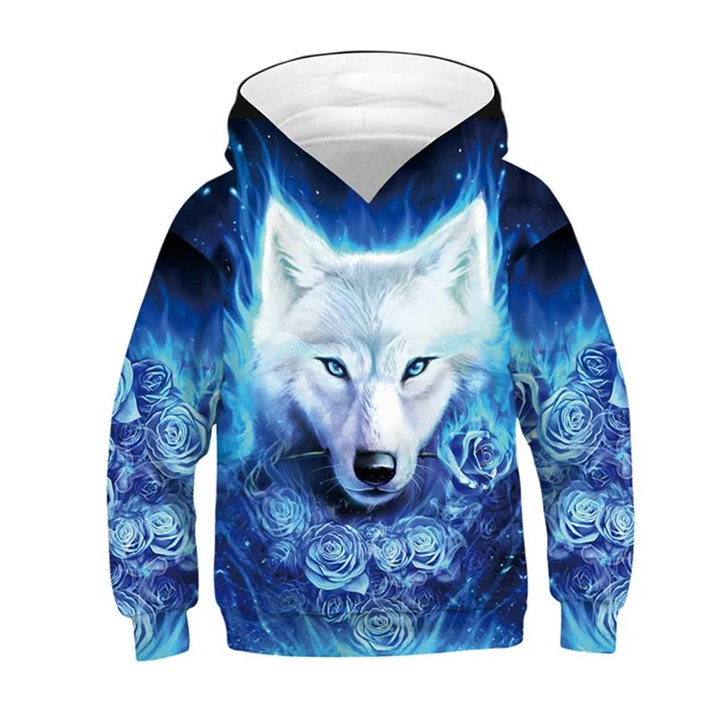 Hoodies & Sweatshirts Boys Girls Wolf Patterning Autumn Winter Teen Kids 220823