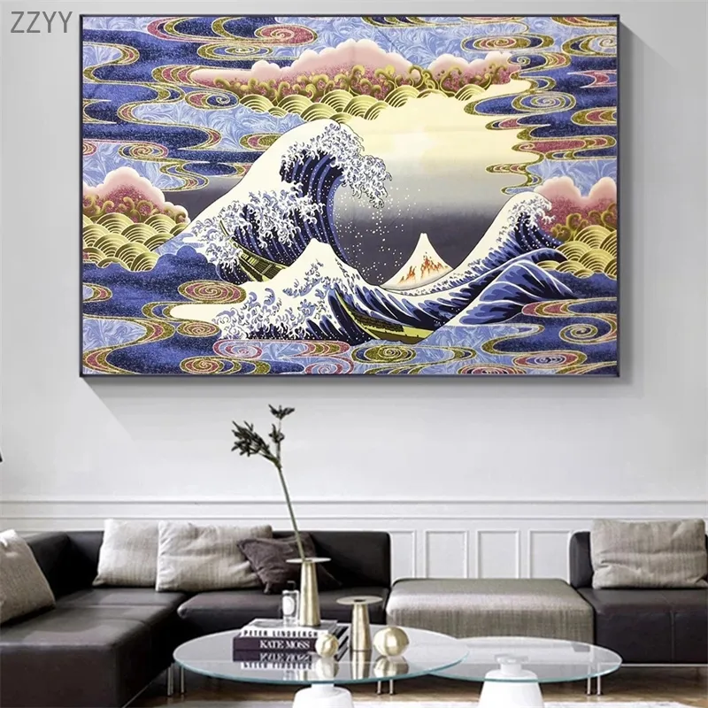 Japonais célèbre peinture grande vague Art toile peinture dessin animé Anime affiche impression mer paysage mur photos chambre décor à la maison