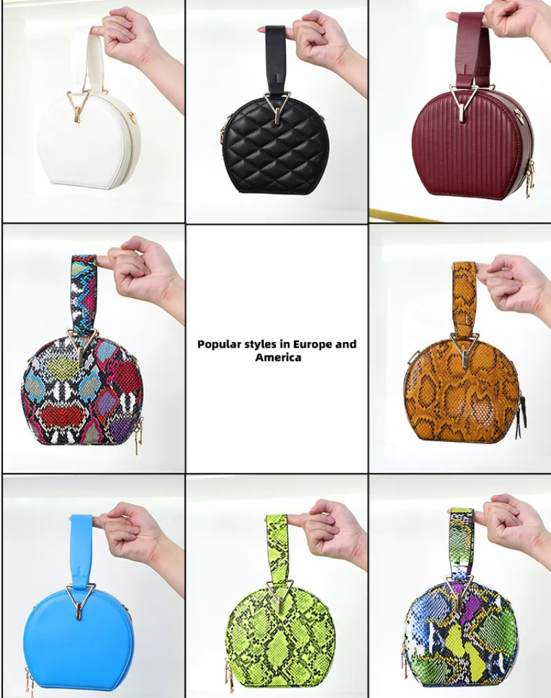 Venta al por mayor de bolsos serpentinos de PU para mujer, bandolera pequeña con cadena, bolsos de pulsera, estilo europeo y americano