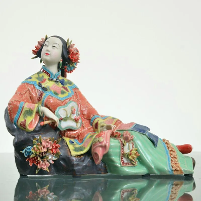 Classical Ladies Spring Craft Painted Art Figure Statue Ceramic Antique Chinese Porcelain Figurine Home Decorations Sculptures 220629