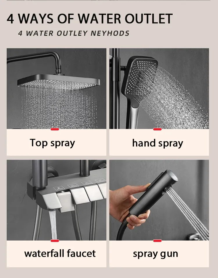 Digital dusch set intelligenta mässing badrum kranar varmt kallt vattenfall kran ned regn grå duschsystem