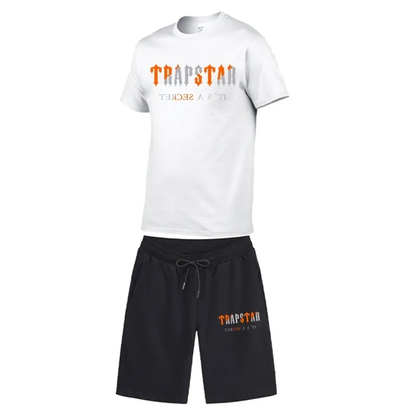 Повседневное мужское спортивное набор Trapstar Печать с коротким рукавом с коротким рукавом мужской бренд 2 ПК.