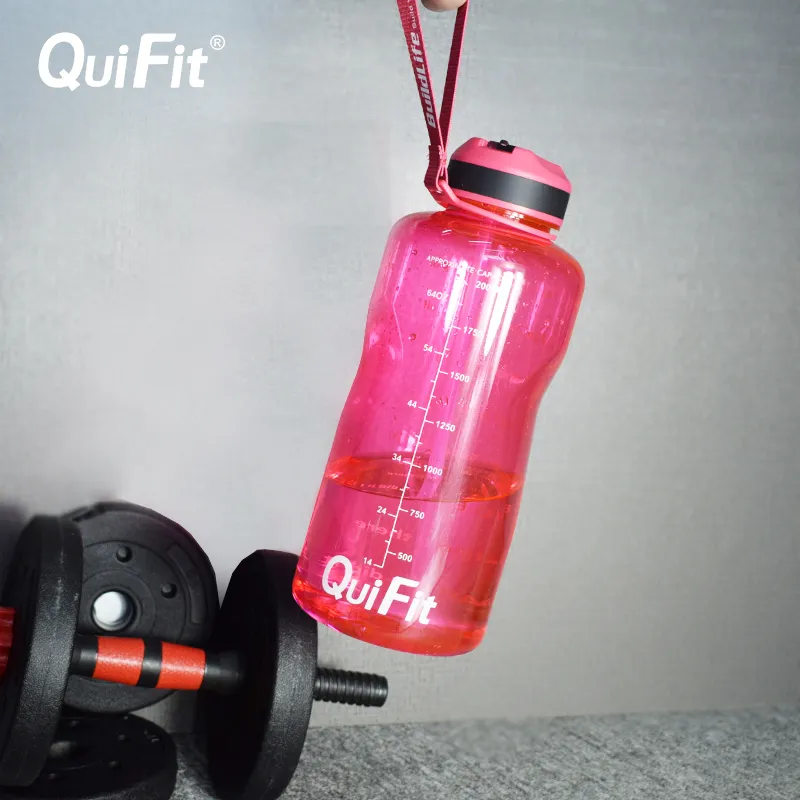 Quifit Water Bottle 2L / 3.8L مع قبعة القش، الزيادة الزمنية، مجانا. مناسبة للياقة البدنية والجالون زجاجات المياه 220329