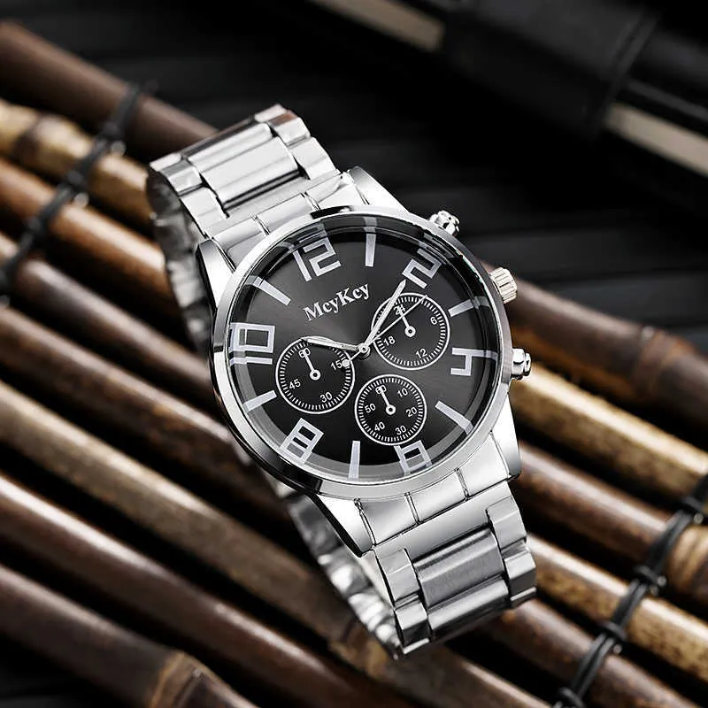 Fashion Men's Luxury Three-eye Steel Band Stainless Quartz Watch Business Clock