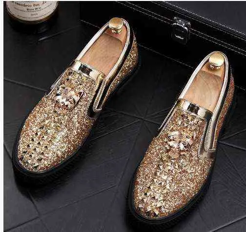 Dress Shoes Sandals Summer Pointed Viscose Casual Shoes Luxury Rhinestone Low Top Solid Color Daily Flat Gold Loafers 220629