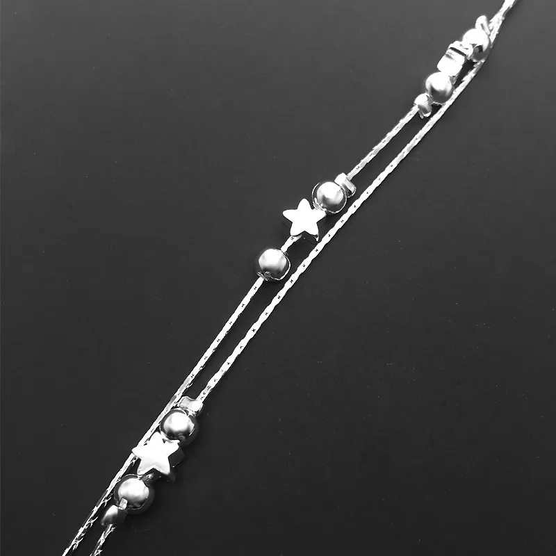 Şık 925 Ayar Gümüş Kısa Çift Katmanlı Zincir Halhal Kadınlar için S925 Ayak Bileği Zincir Bilezik Ayarlanabilir Uzunluk Ayak Takı