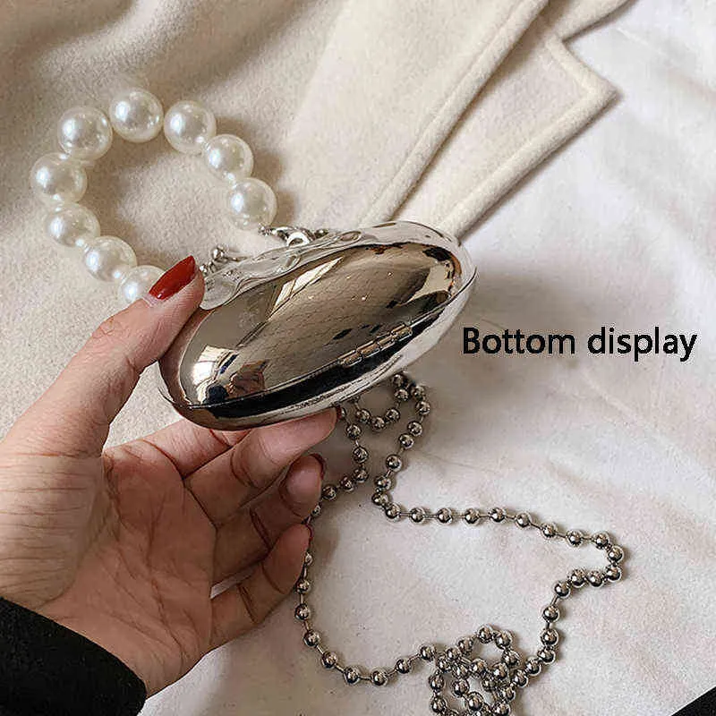 Evening Bag Mini Shoulder Frog Purses 2022 Fashion Pearls Handle Handbags Shopper Pu Leather Crossbody Silver Chain Shell 220705