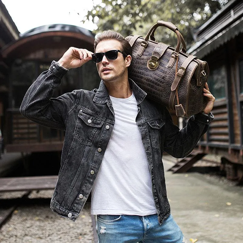 Duffel Bags Vintage Crazy Horse Orijinal Deri Erkek Seyahat Çantası Büyük Kapasite Timsah Duffle Bagaj Bolsa'da Gecikme Bolsa