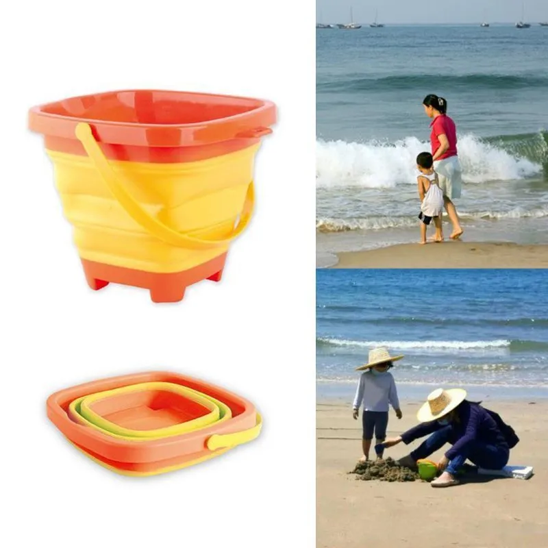 Portable Beach Bucket Sand Toy Foldble Collapsible Multi Purpose Plast Pail 220608