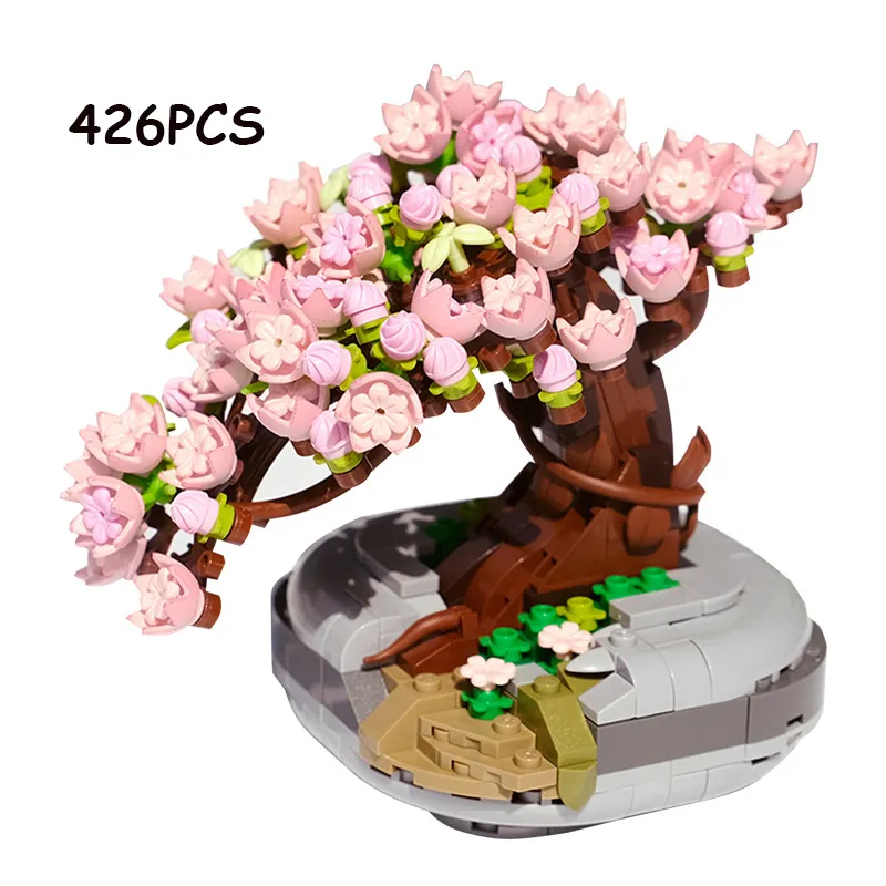 Blokkeert MOC Creative Loz Mini Flower Pot Plant Building Block City Cherry Tree Decoratie Bricks Diy Christmas Boys Kids Toys Gifts 220826