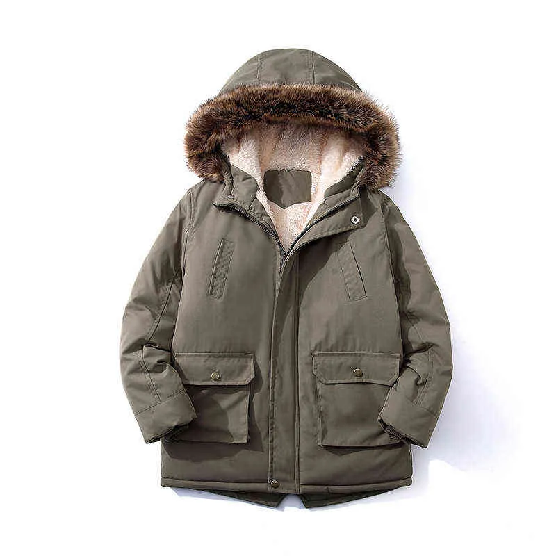 2022 Ny tonåring Winter Boys Jacket Päls krage fodrad med fleece stor storlek Håll varm tjock huva vindbrytare jacka för barn J220718