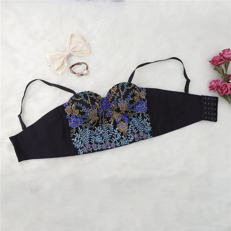 Outer Backless Sexy Camisole Female Tube Top Slim Stretch Beading Embroidered Underwear Bras Fashion Performance Clothing Y1145 220316