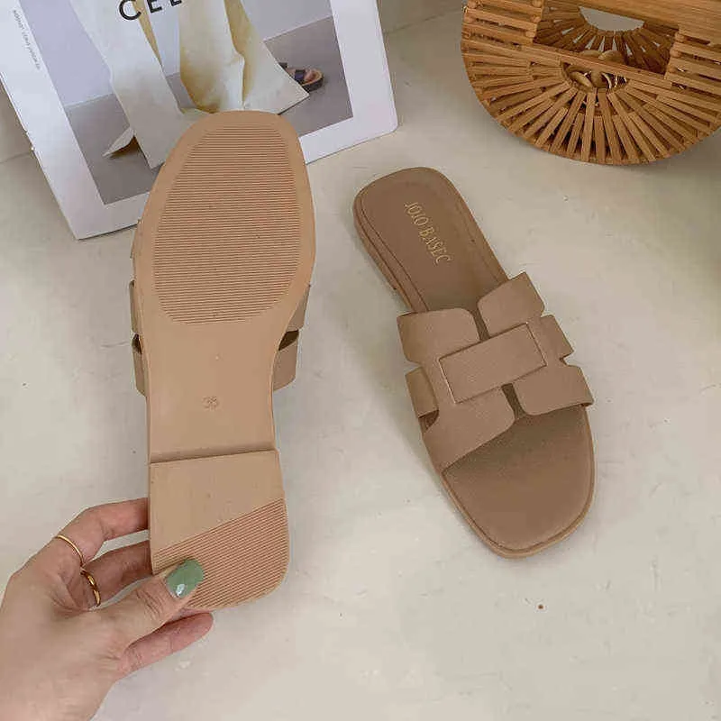 2021 Summer Women Brand Slippers Flat Heel Summer Slides Open Toe Casual Shoes Ladies Leisure Sandal Female Beach Flip Flops G220526