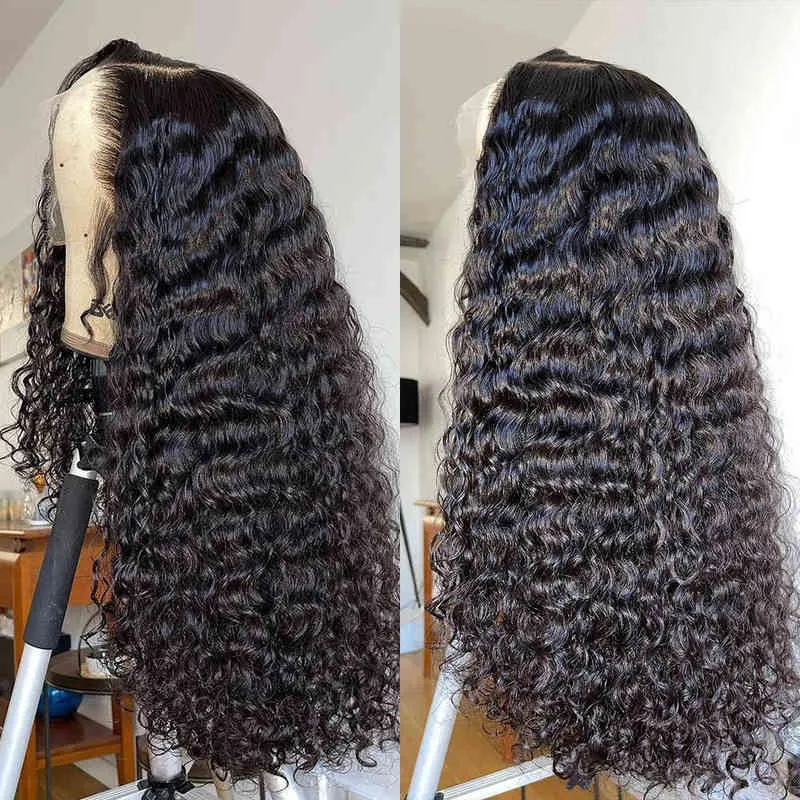 Прозрачные кружевные передние парики волос с человеческими волосами Бразильская глубокая волна фронтал для чернокожих женщин, подготовленная вода, вьющиеся 220713