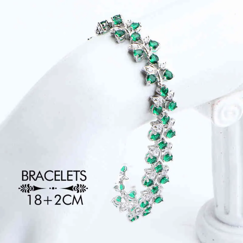 Wedding Luxury 925 Silver Bridal Jewelry Sets For Women Costume Jewelry Green CZ Bracelet Ring Earrings Necklace Pendants Set H2208549693