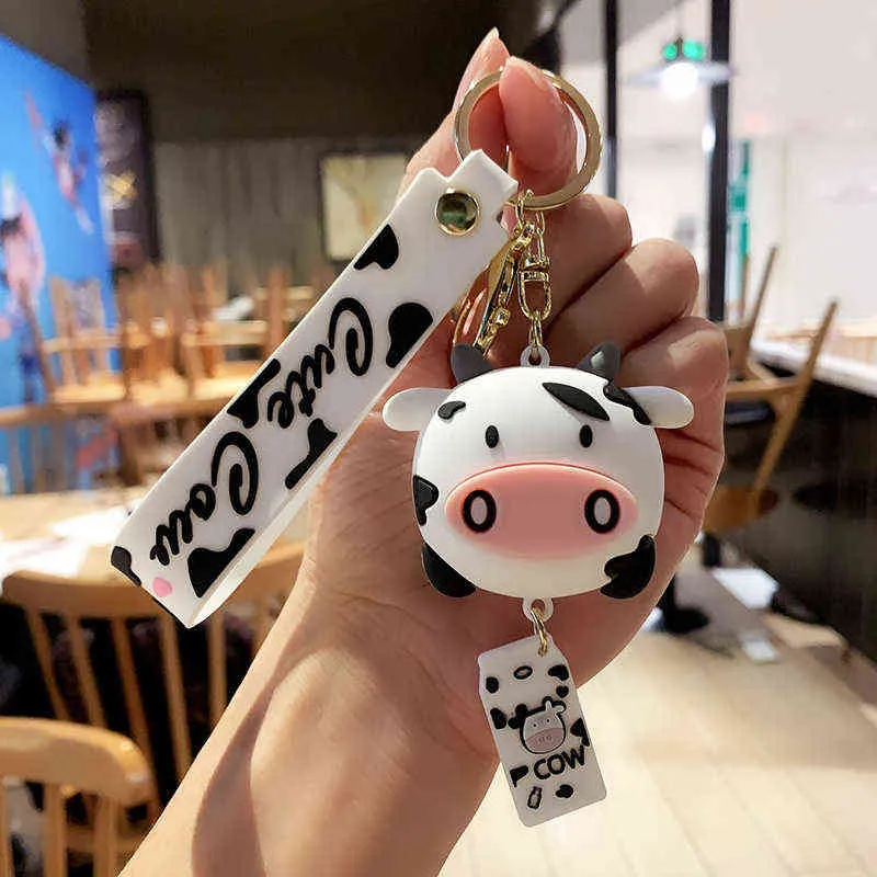New Creative Silicone Animal Cows Keychains Personality Cartoon Cute Car Key Chain Ring Bag Pendant Christmas Present AA220318