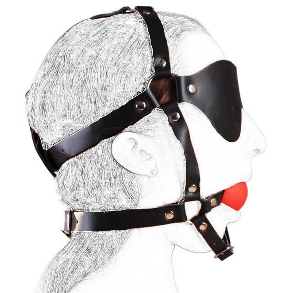 CamaTech harnais de tête en cuir avec bandeau en silicone solide museau boule Gag attaché sur la bouche retenue Bondage fétiche jouet adulte