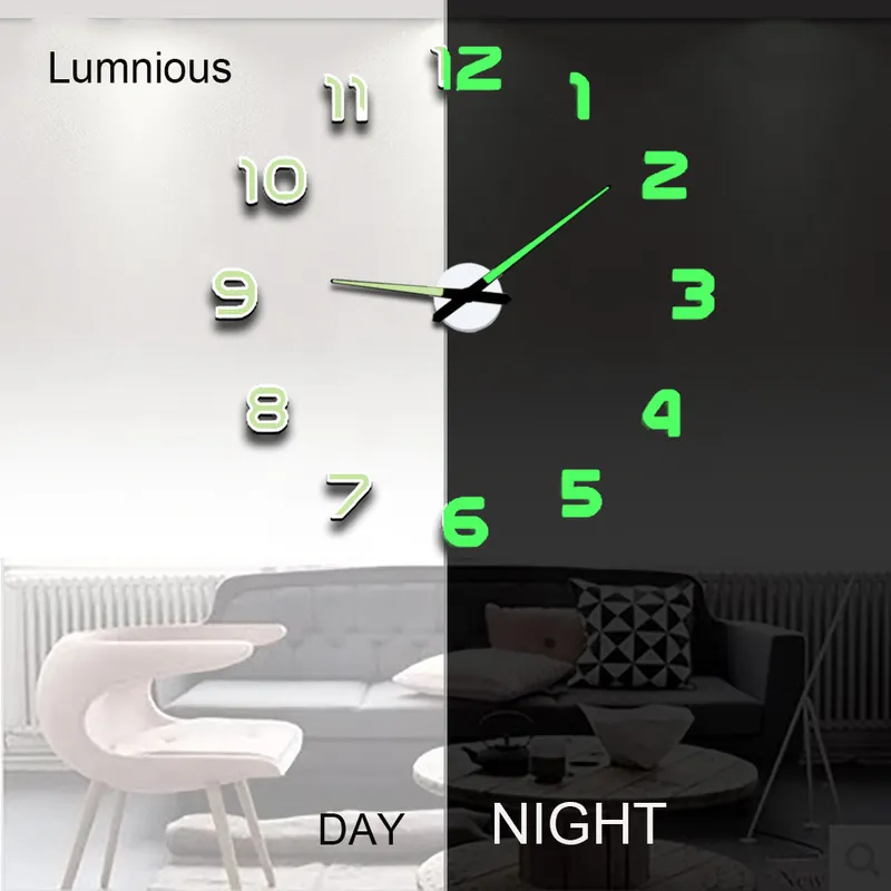 3D Luminous Real Big Clock Rushed Mirror Stickers