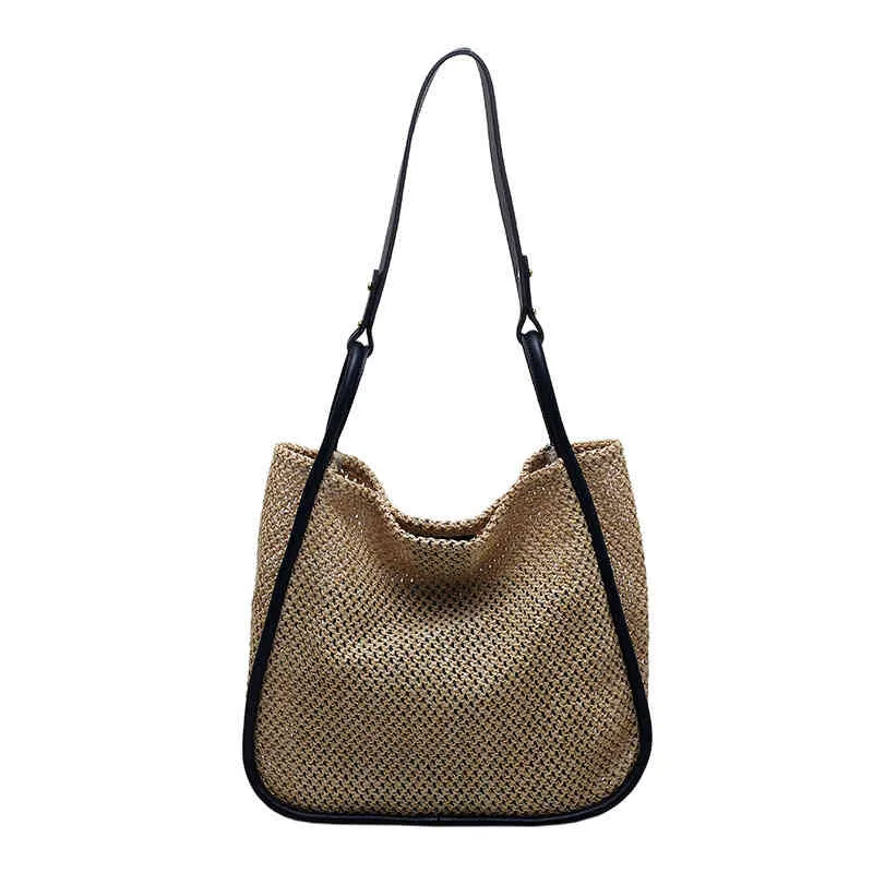 Handbags Straw women's large capacity 2022 new woven shoulder high texture Tote Bag