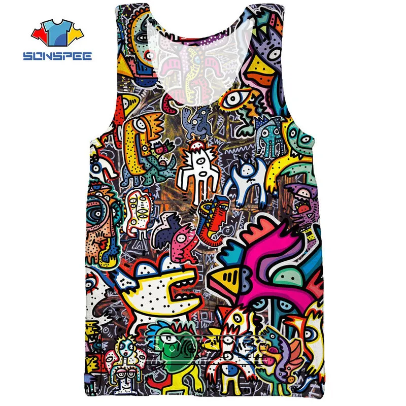 Sonspee 3d Art Print Anime Graffiti Hipster Abstract Tank Top Men's Summer Funny Casual Streetwear Muscle Sleeveless Vest Shirt 220622