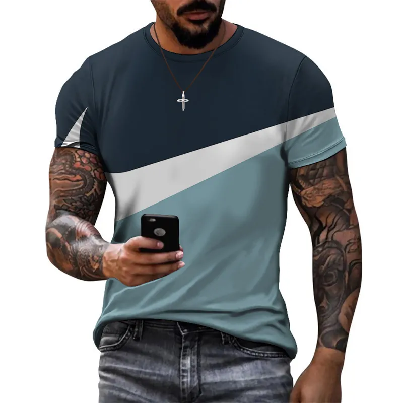 Summer Cool Sport Style Design Model Splicing Print Short Sleeve Shirt Simple Leisure Breattable Mens Tshirt 220526