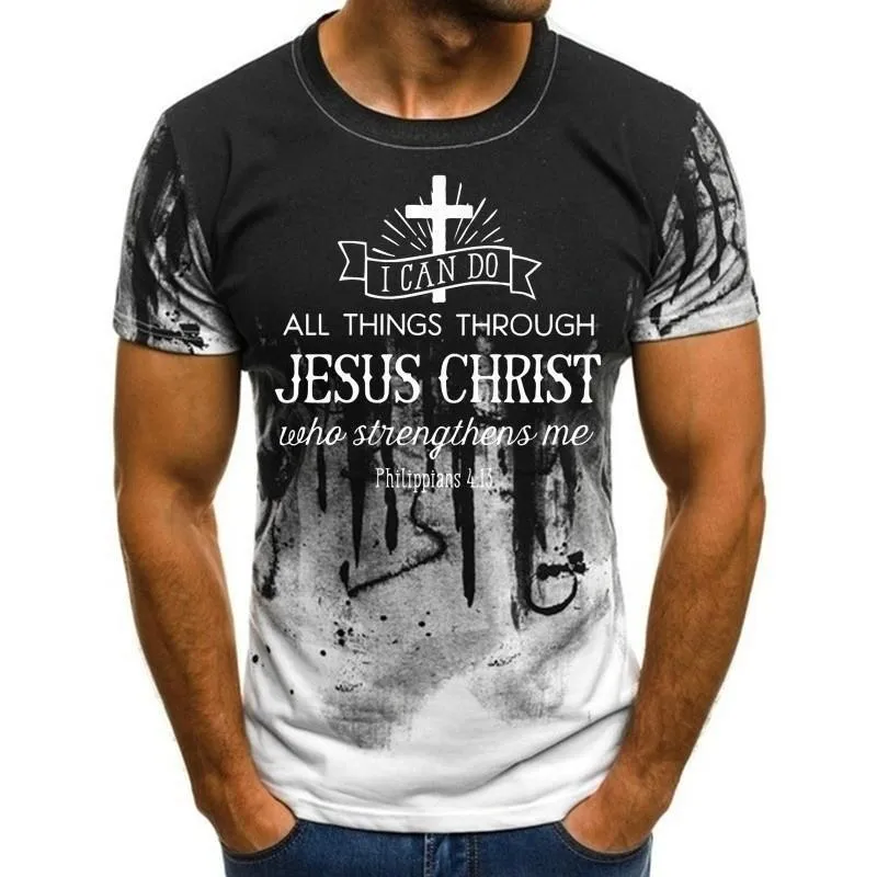 Retro mężczyźni Jezus Chrystus Cross Drukuj swobodny i wygodny okrągły szyjka