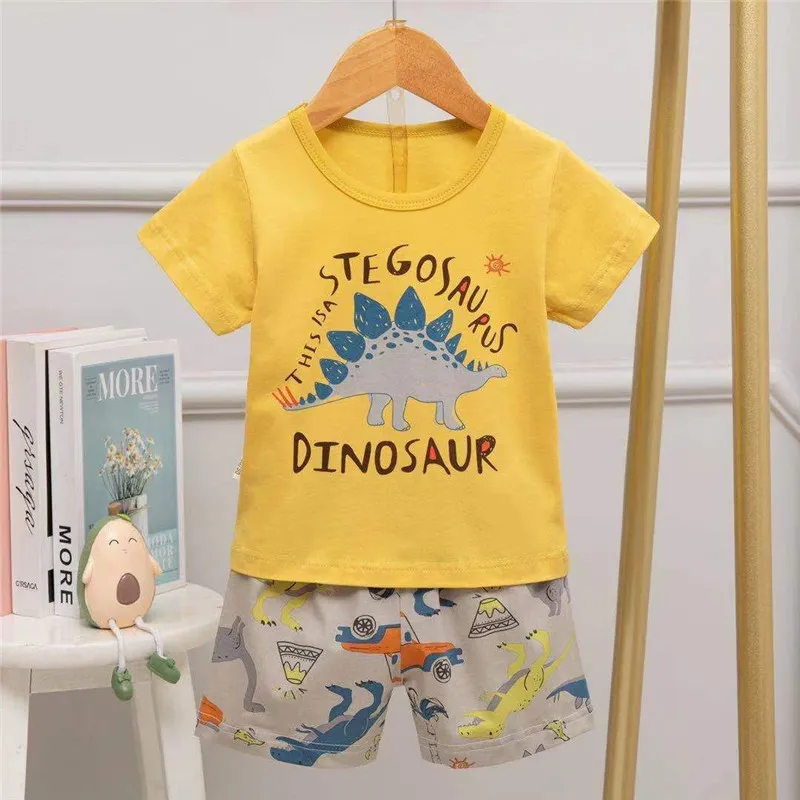 男の子の恐竜パジャマキッズコットン衣類サメパジャマ子供のための幼児スーツTシャツ半袖パジャマベビーソフトセット220706