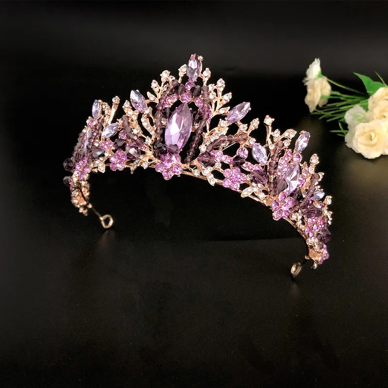 KMVEXO Bridal Crown Wedding Hair Accessories Purple Crystal rhinestones Bride Tiaras and Crowns Headpiece Diadema Ornament 220805