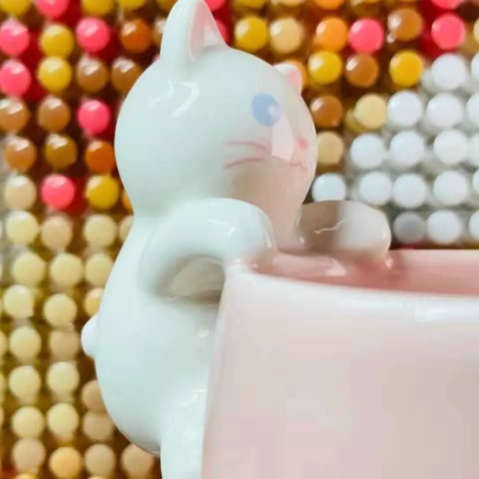 ستاربكس كأس الوردي الكرز زهر القدح سعيد الكرز لطيف القط السيراميك سطح المكتب الشرب القهوة