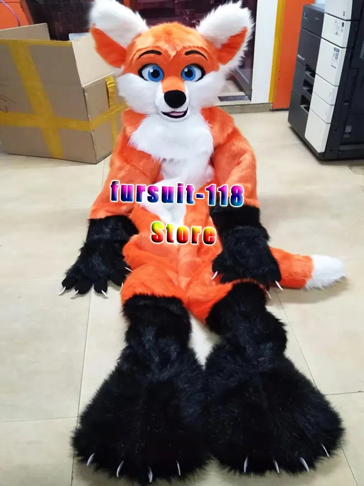 Fursuit langharige husky hond vos wolf mascotte kostuum bont volwassen stripfiguur pop halloween partij cartoon set # 209