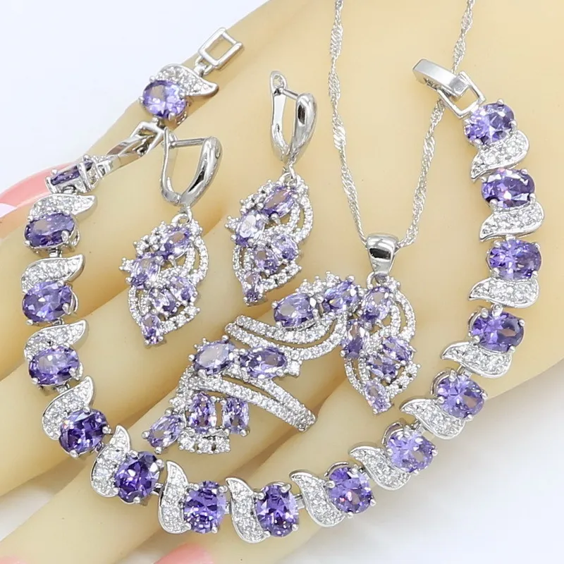 Set di gioielli Dubai donna Matrimonio Collana con ametista viola Orecchini pendenti Anello Bracciale Confezione regalo 220725