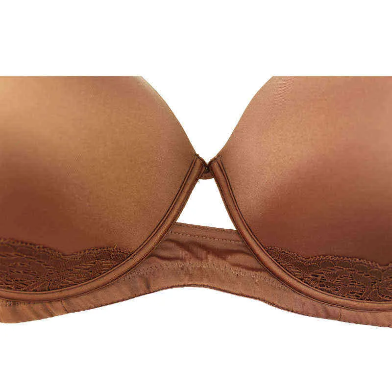 Mierside Big Cup Ladies Underwear Brown Push Up Wireless Bra Breable Bralette Bekväm spets varje dag underkläder T220726