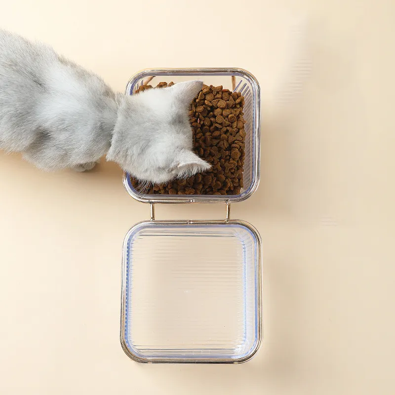 Mode Double chat bol Transparent chien avec support eau d'alimentation pour animaux de compagnie pour chats distributeur de nourriture s produit 220323