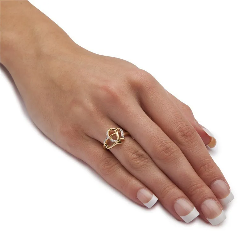 Anillo de dedo de doble corazón delicado de moda para mujer CZ Zirconia cristal oro rosa ahueca hacia fuera regalos de fiesta de boda 220719