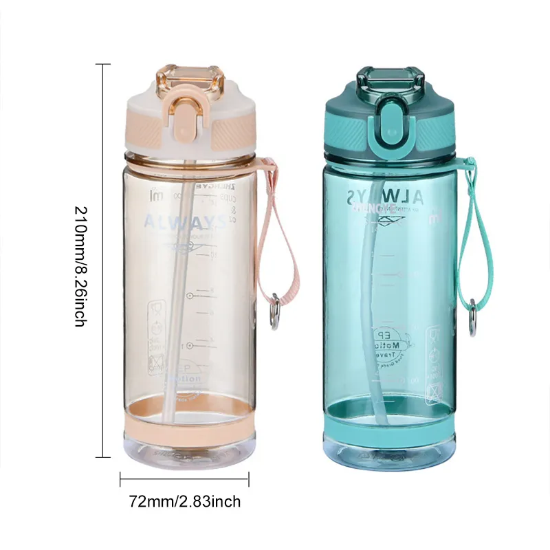 Bottiglia d'acqua sportiva da 800 ml con cannuccia campeggio escursionismo in plastica esterna in plastica BPA trasparente bottiglia gratuita uomini drinkware 220531