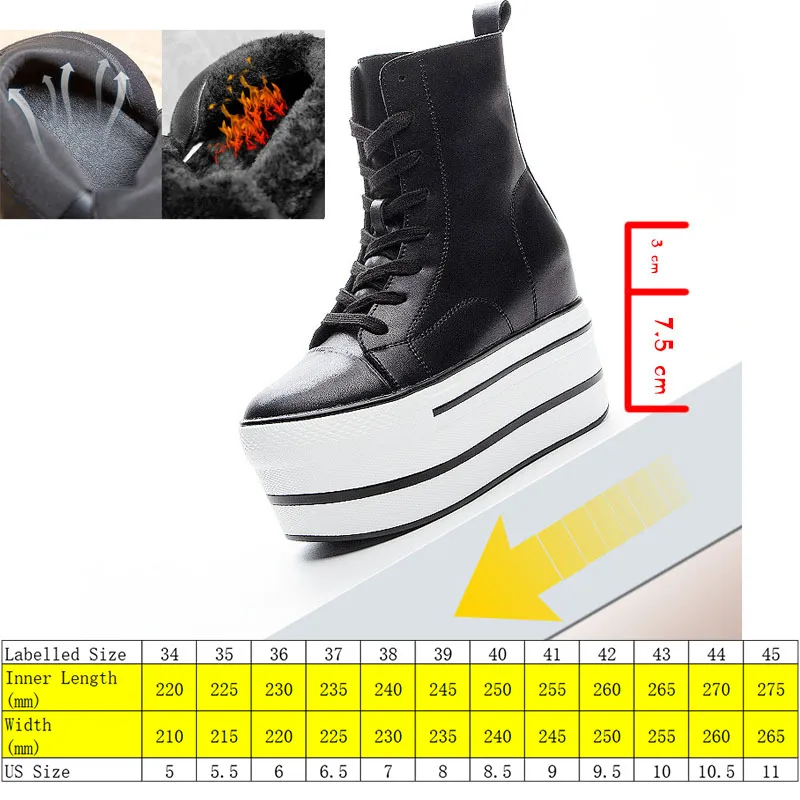 Äkta läder 10 cm dolda klackstövlar skor dragkedja vinterstövlar fotled varma stövlar super tjock sulplattform kil