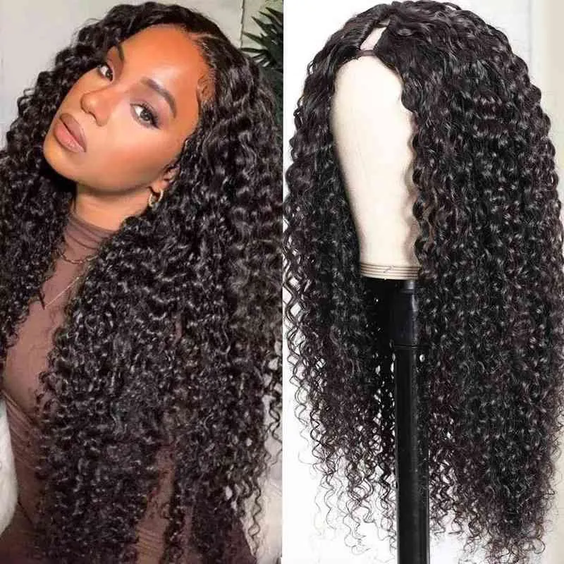 V U Part Wig Human Hair No Leave Out Brazilian Kinky Curly s For Women Glueless Glue 2207074448181