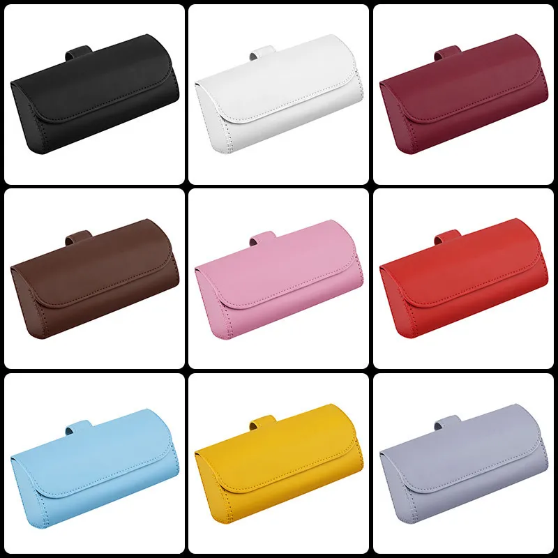 Bilvisor Solglasögon Case Clip Hanger Magnetic Fastener Holder Pu Leather Storage Box Eyeglasses Interiör 220812