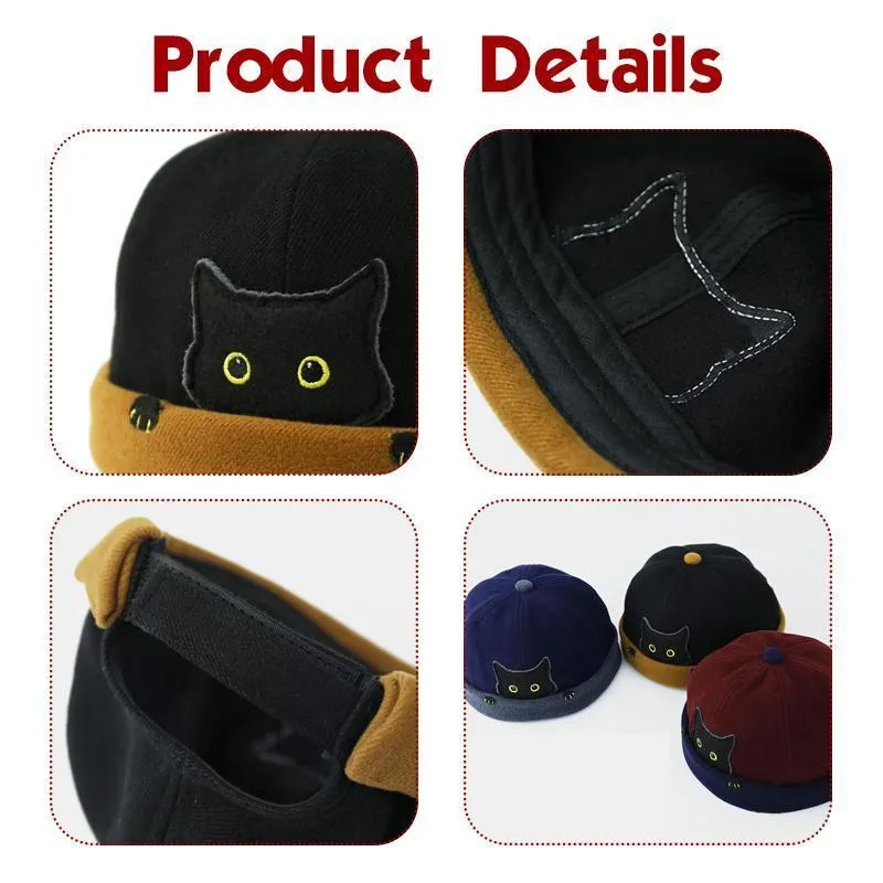 Men039s senhorio chapéu rua gato padrão melão boné inocente padrão marinheiro crânio bonés abóbora brimless chapéus gorro de inverno 26850878